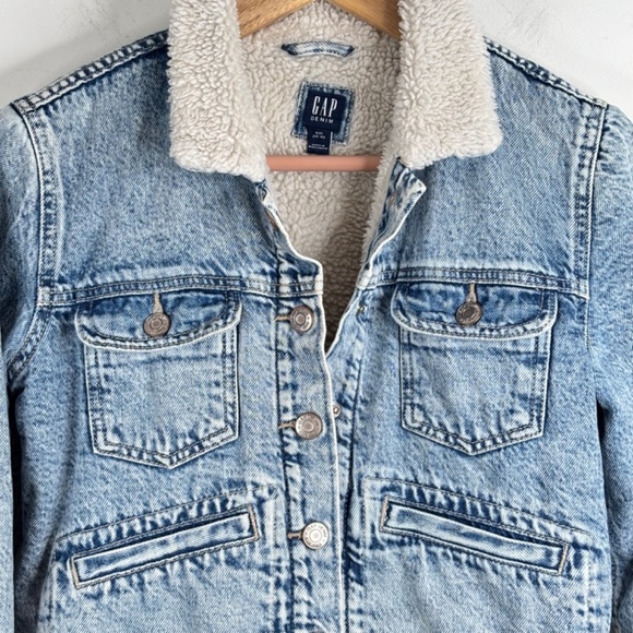 Gap Kids Sherpa Lined Icon Denim Jacket 14-16 Trucker Jacket Heavy Classic Warm - Picture 4 of 12